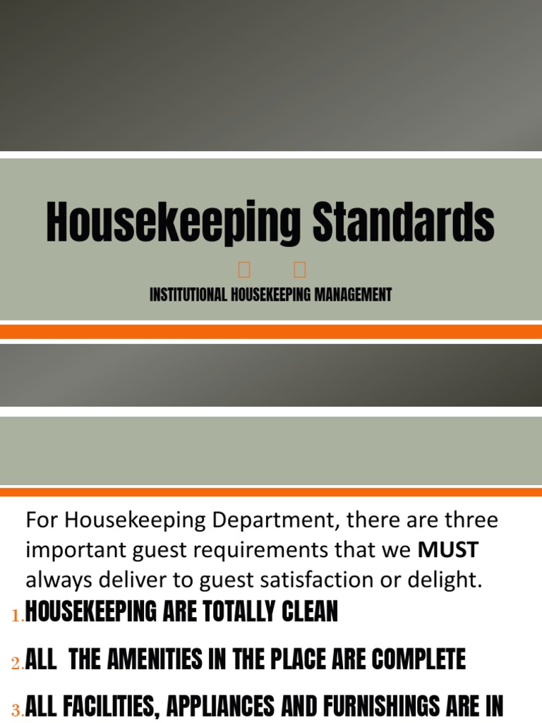 Lesson 2 Houskeeping Standards PDF Housekeeping Hygiene