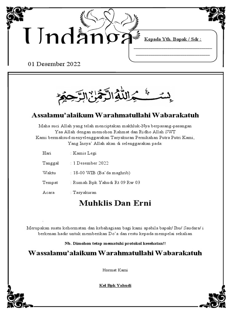 Undagan Tasyakuran Pernikahan | PDF