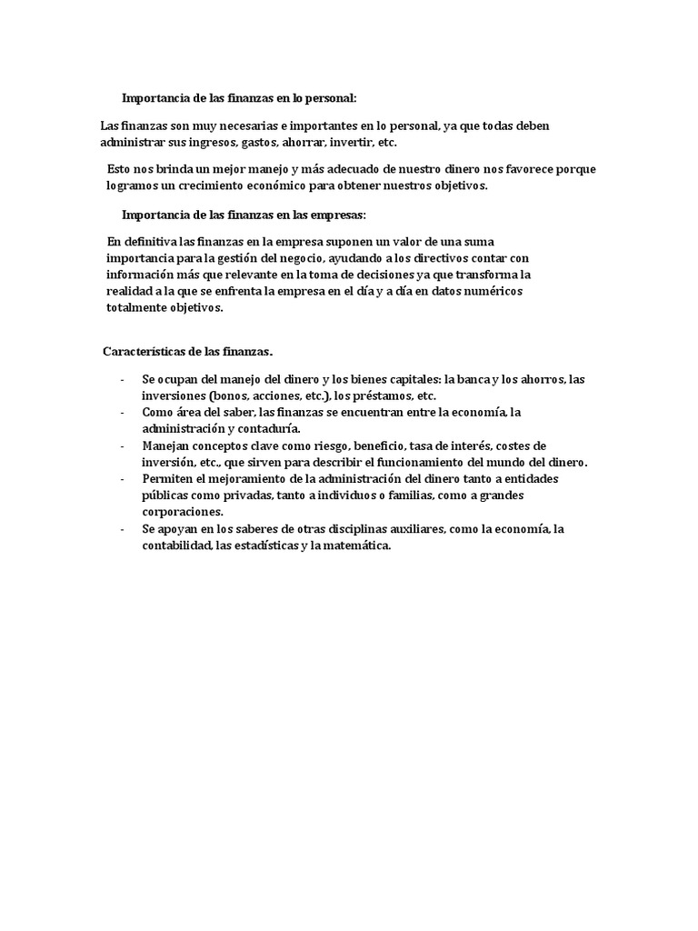 Importancia de las Finanzas Personales y Empresariales | PDF | Negocios