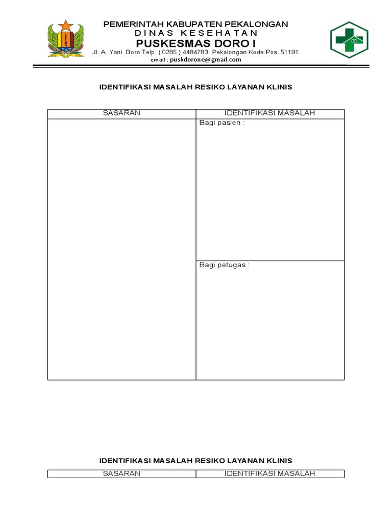 Identifikasi Masalah Resiko Layanan Klinis Pdf