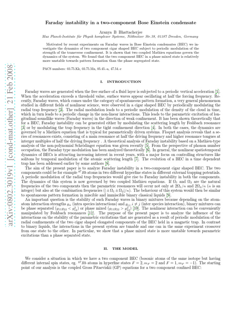 Faraday Instability in A Two-Component Bose Einstein Condensate | PDF ...