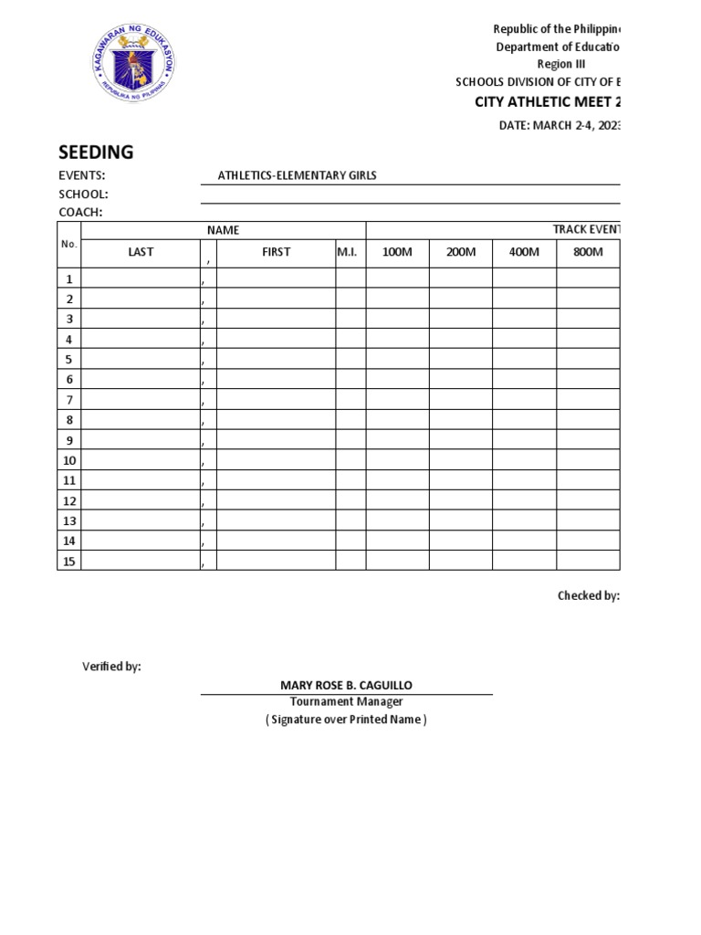 City Athletic Meet 2023 Seeding Form | PDF | Sport Of Athletics | Track ...