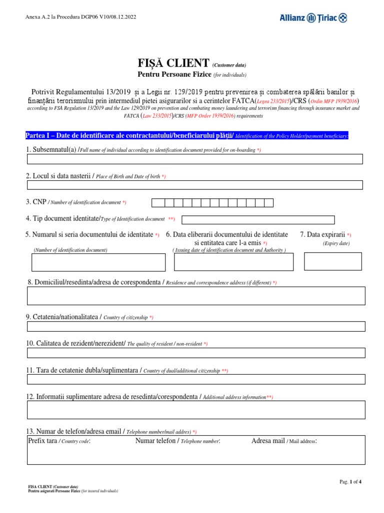 Anexa A - 2 - Fisa Client PF PDF | PDF