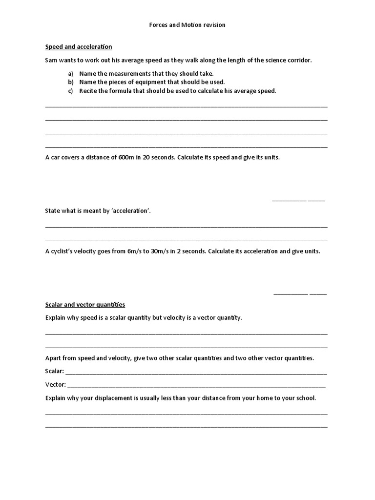 Forces and Motion Study Guide | PDF | Weight | Force