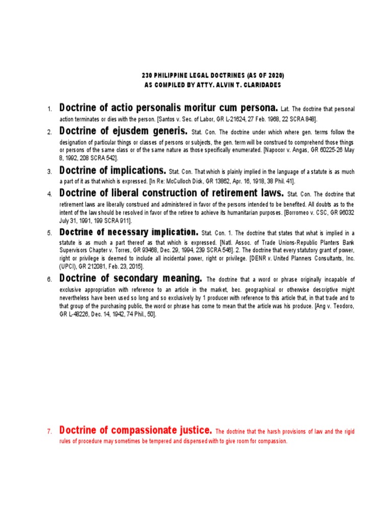 PHILIPPINE LEGAL DOCTRINES AS OF 2020 CO (AutoRecovered