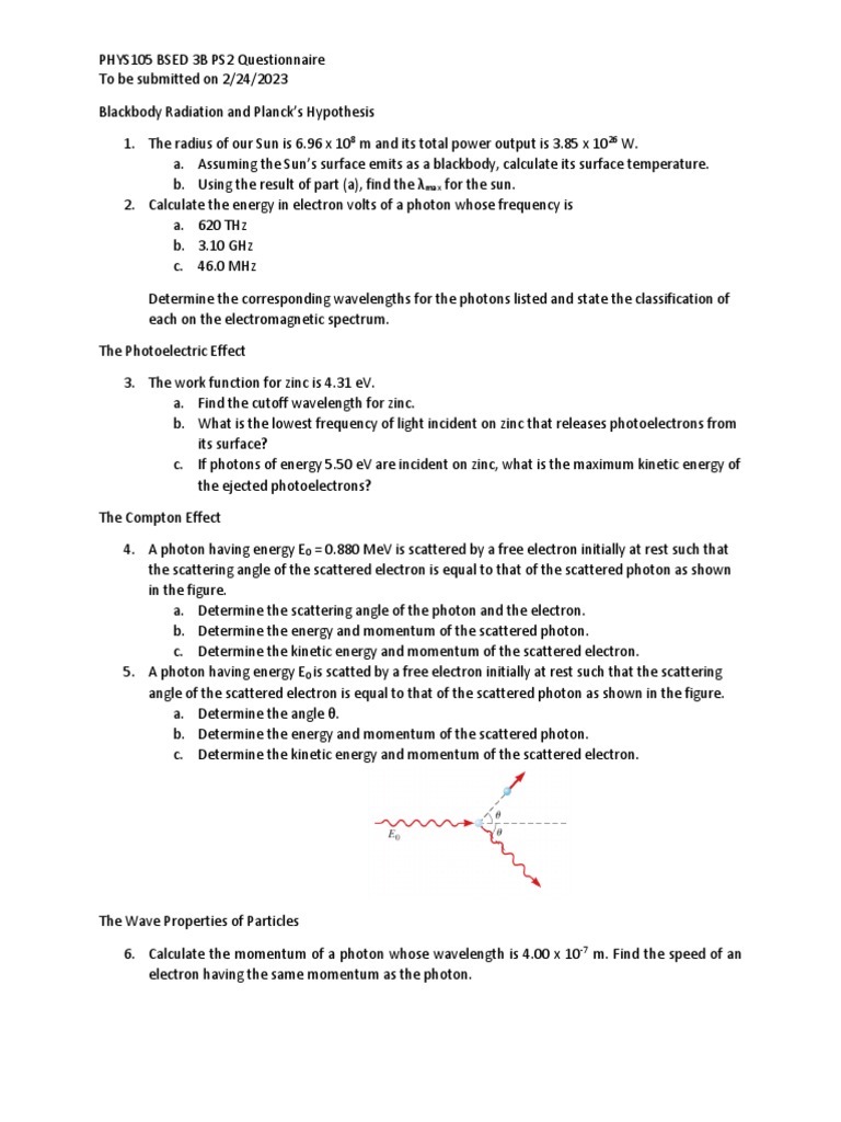 Physics Problem Set on Quantum Phenomena | PDF | Electron | Photon