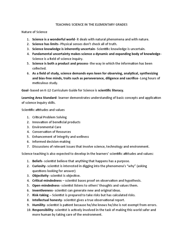 TEACHING SCIENCE IN THE ELEMENTARY GRADES Mod 1 PDF Science Learning