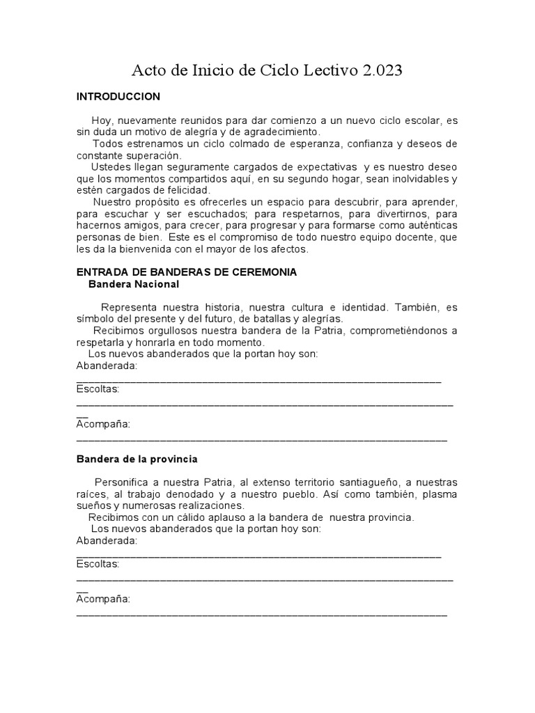 Acto de Inicio Ciclo Lectivo 2023 | PDF