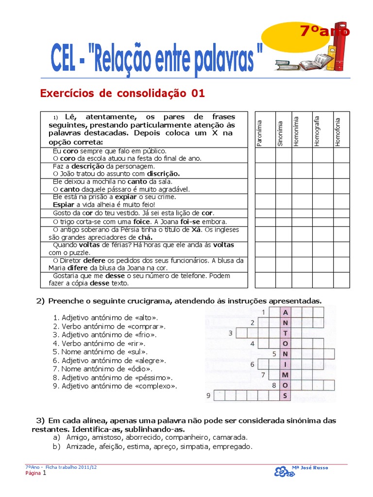 7P CEL Relacao Entre Palavras 01 | PDF