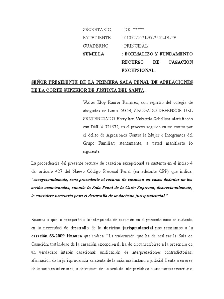 Recurso de Casacion Penal Modelo | Descargar gratis PDF | Caso de ley ...
