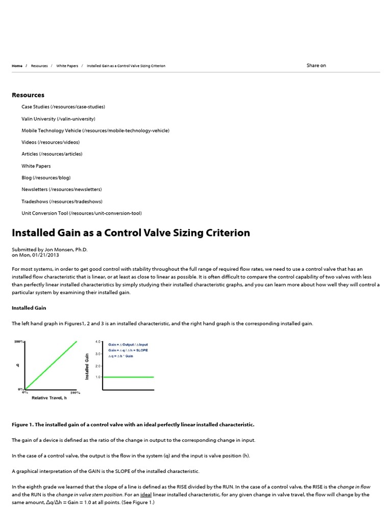 Installed Gain As A Control Valve Sizing Criterion - Valin3 | PDF ...