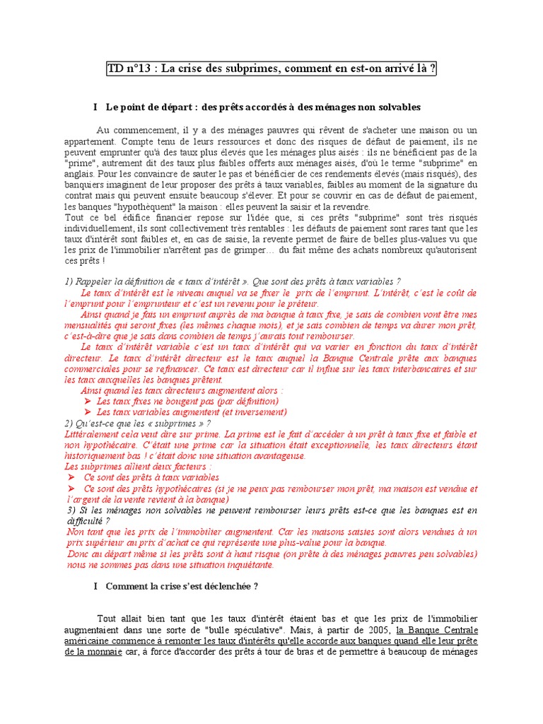 Crise des subprimes : Origines et impacts | PDF | Crise des subprimes ...