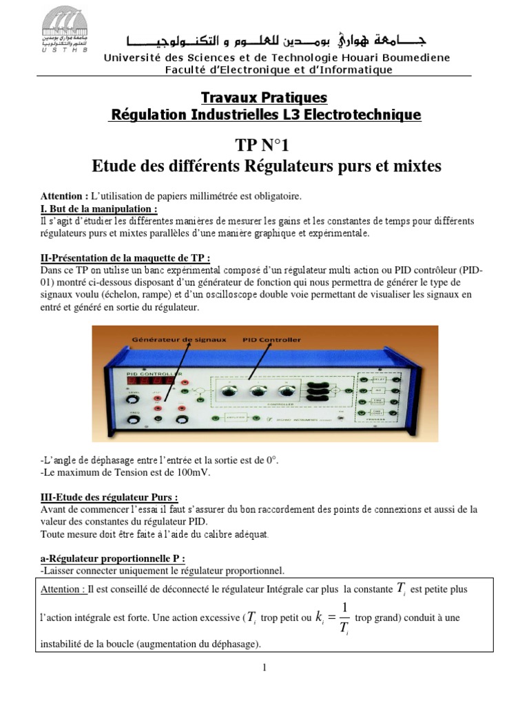 Polycopie Du TP Régulation Industrielle 2020 2021 PDF | PDF ...