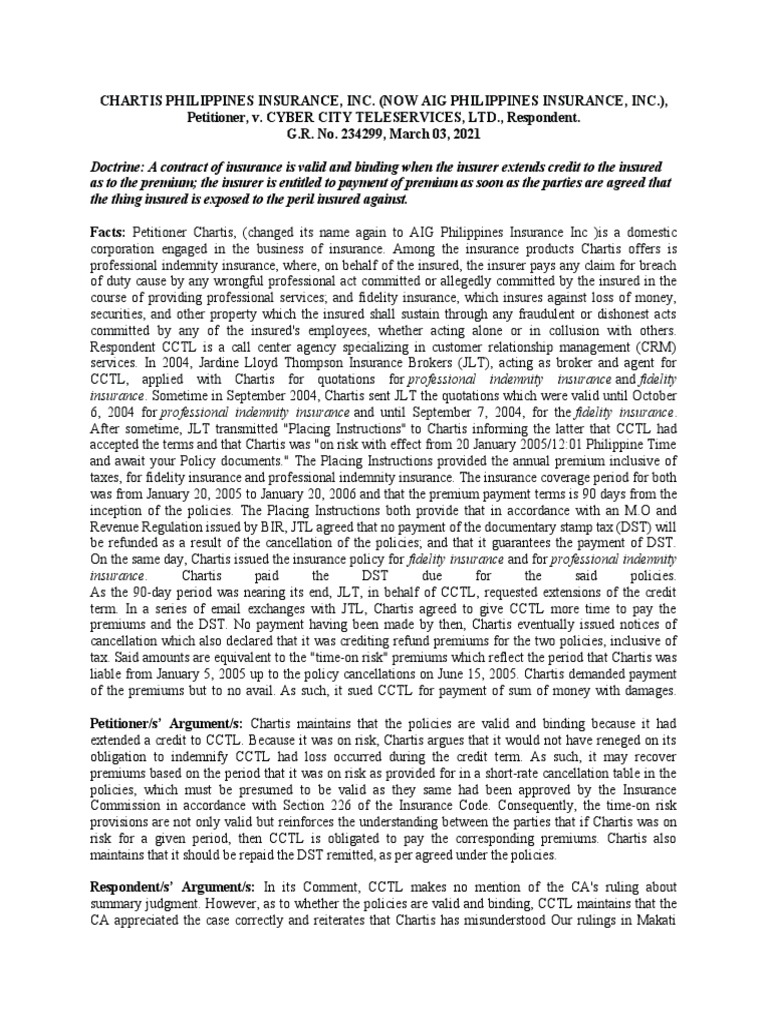 Chartis vs. Cyber City: Insurance Dispute | PDF | Insurance | Indemnity