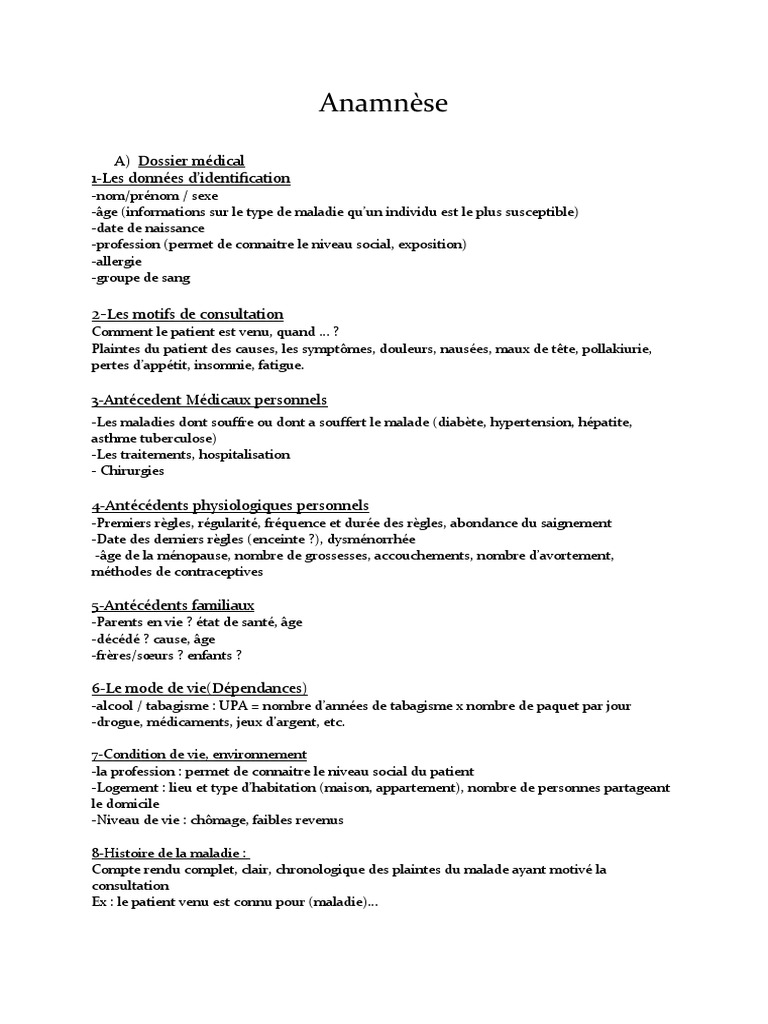Modèle Danamnèse Médicale Pdf Cycle Menstruel Grossesse 