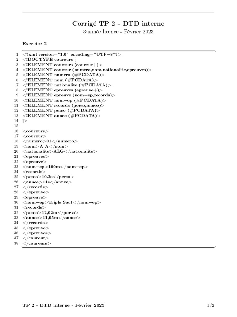 Corrigé TP 2 : DTD interne XML | PDF | Échecs