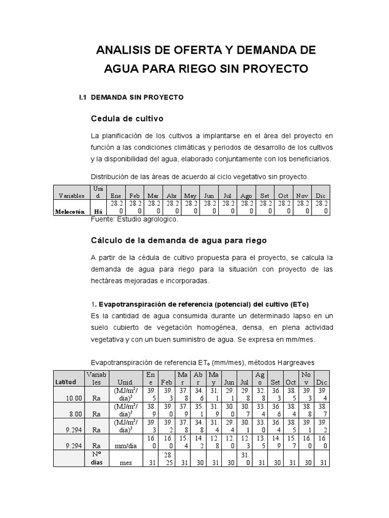 Analisis de Oferta y Demanda de Agua para Riego Sin Proyecto | PDF ...
