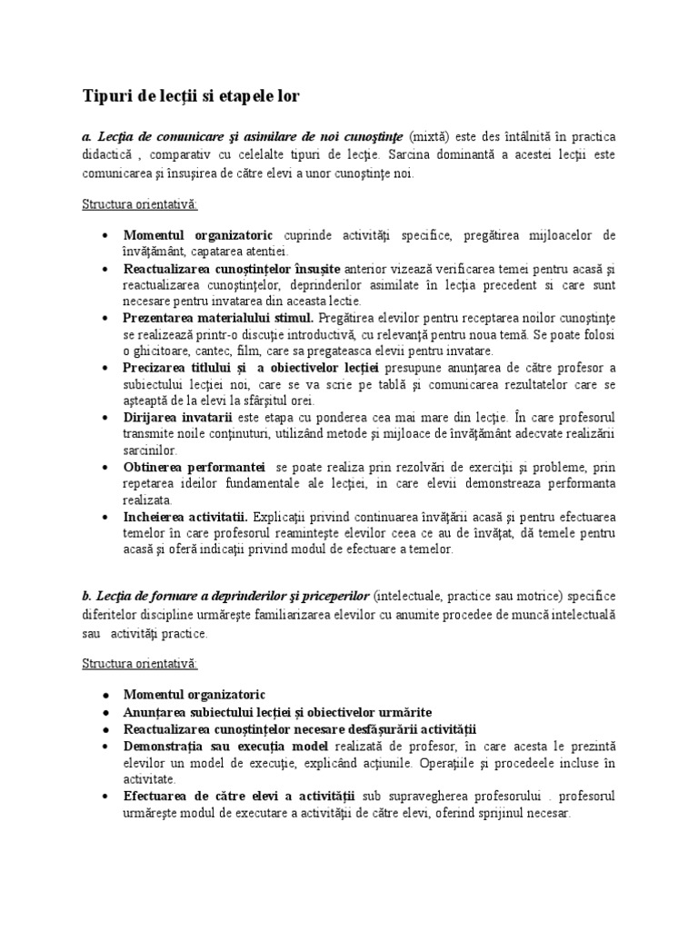 Tipuri de Lectii | PDF