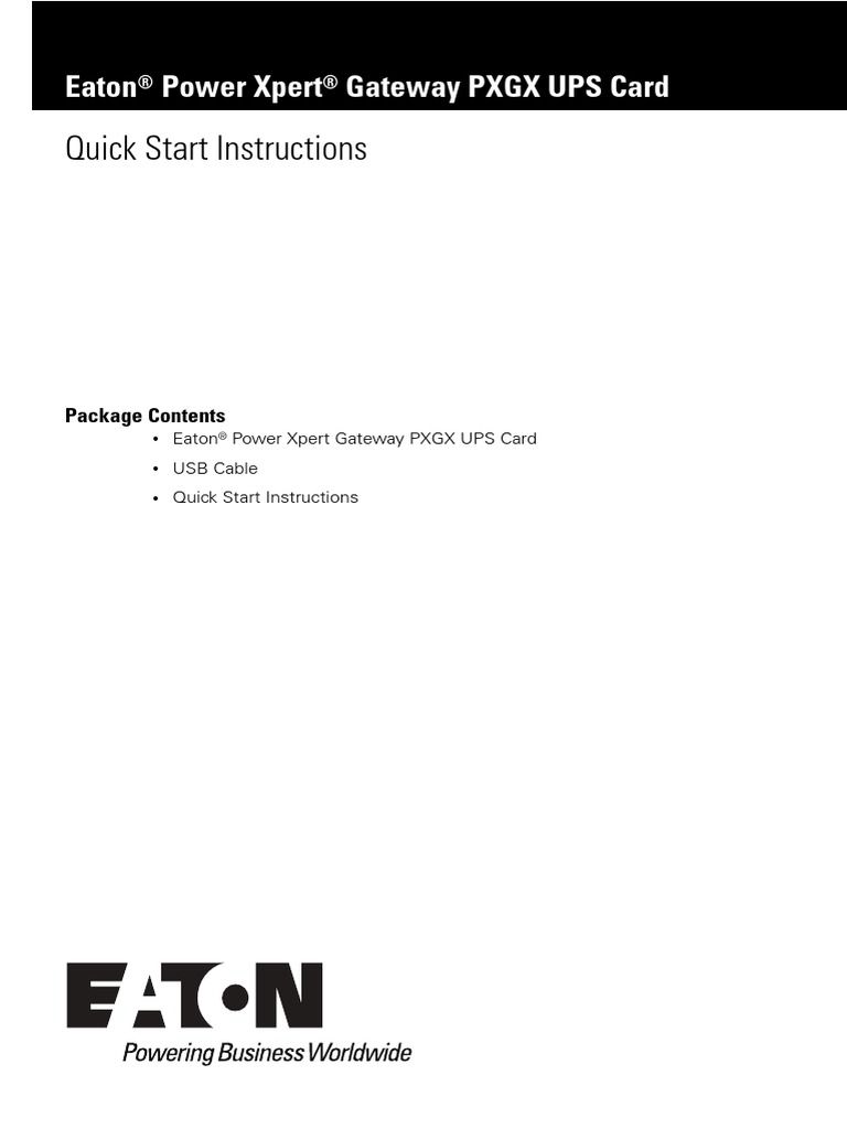 Eaton Power Xpert Gateway UPS Card Quick Start Instructions PDF Ip Address Device Driver