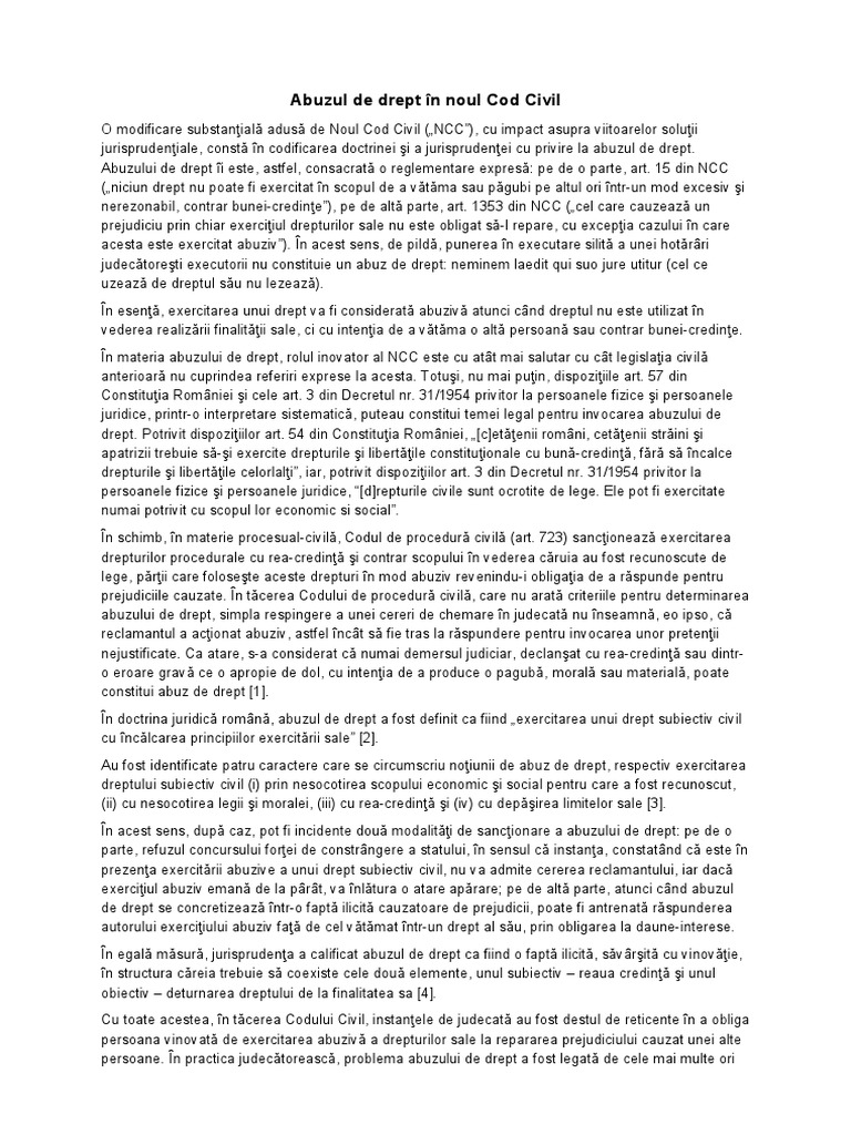Abuzul de Drept in Noul Cod Civil | PDF