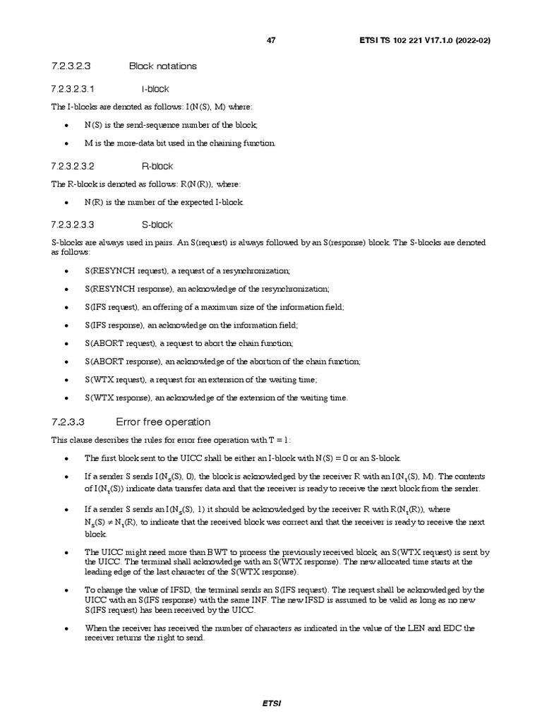 7.2.3.2.3 Block Notations: 7.2.3.3 Error Free Operation | PDF ...