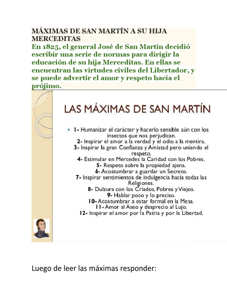 Máximas de San Martín para Merceditas | PDF