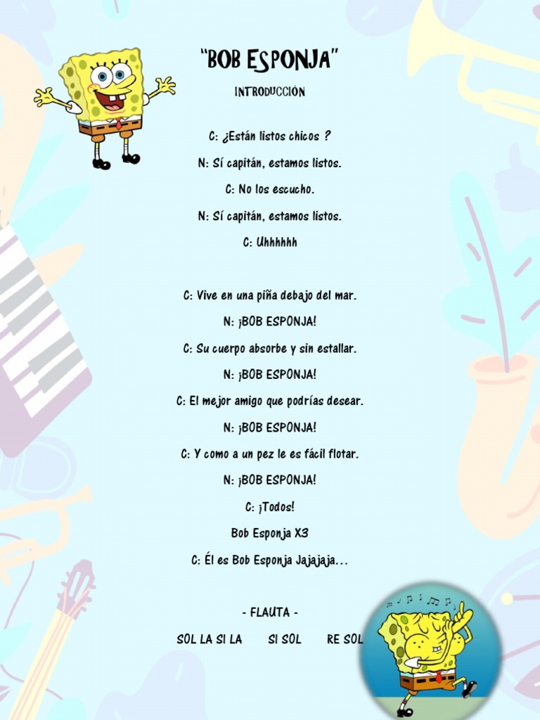 Letra de la Intro de Bob Esponja | PDF