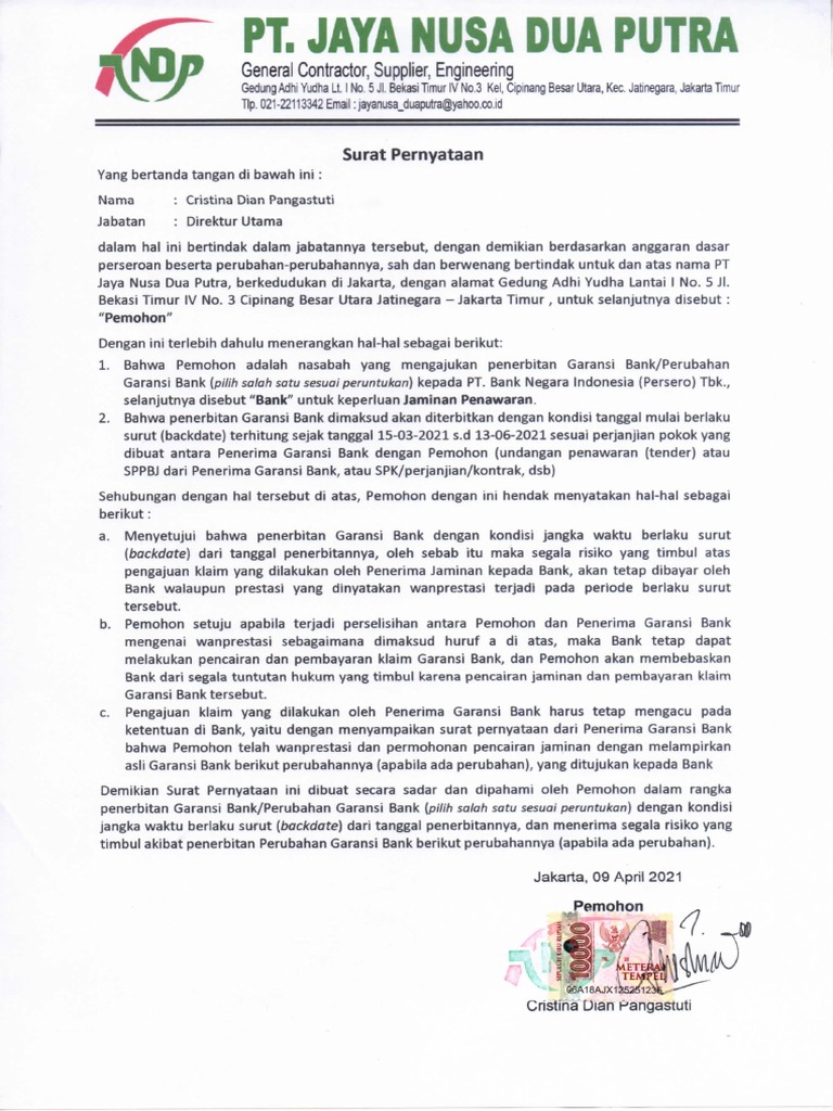 Pernyataan Back Date | PDF