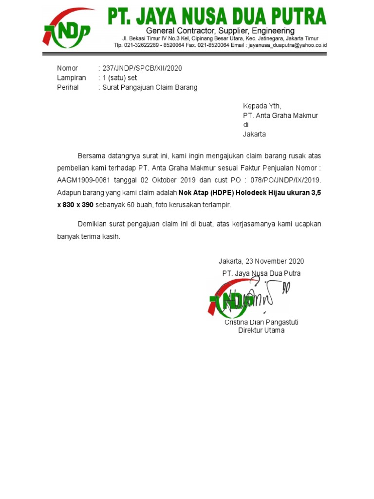 Pengajuan Klaim Barang Rusak ke PT. Anta | PDF