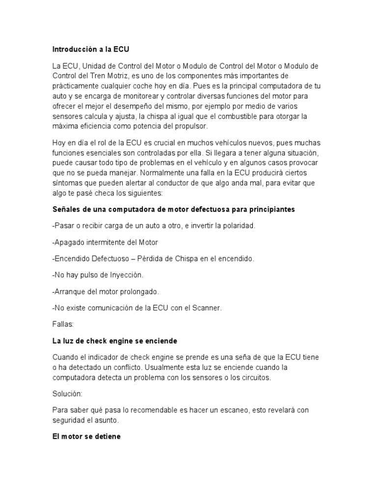 Ecu Fallas Y Soluciones Equipo G Pdf Vehículo De Motor Vehículos