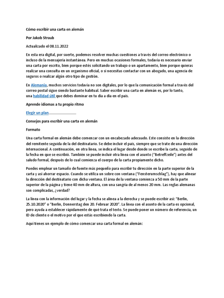 Cómo Escribir Una Carta en Alemania PDF Lingüística