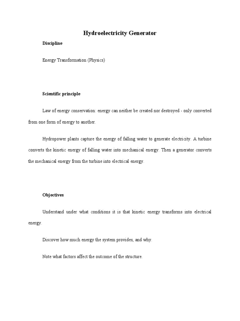 Hydroelectricity Generator Pdf Hydroelectricity Hydropower
