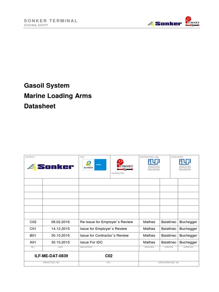 ILF-ME-DAT-0839-C02-Gasoil System - Marine Loading Arms - Data Sheet | PDF
