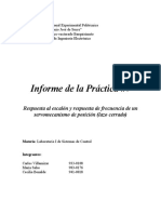 Respuesta escalón y frecuencia lazo cerrado servomecanismo posición