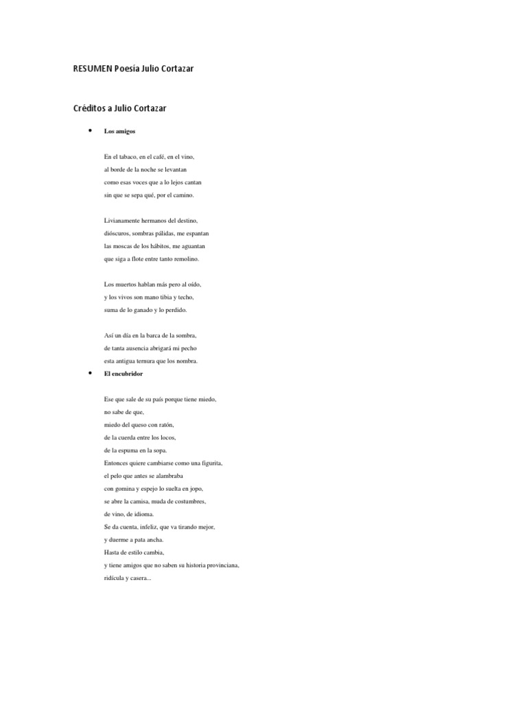RESUMEN Poesía Julio Cortazar | PDF