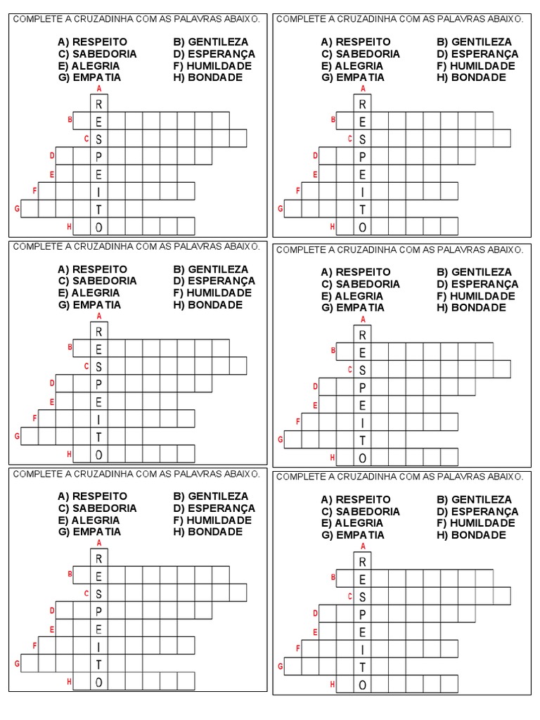 Cruzadinha de Valores Humanos | PDF