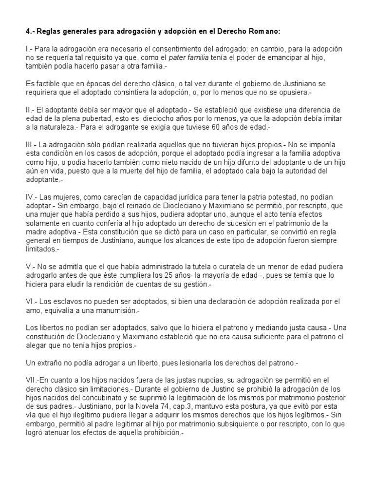 Reglas de adrogación en Derecho Romano | PDF | Adopción | Freedman