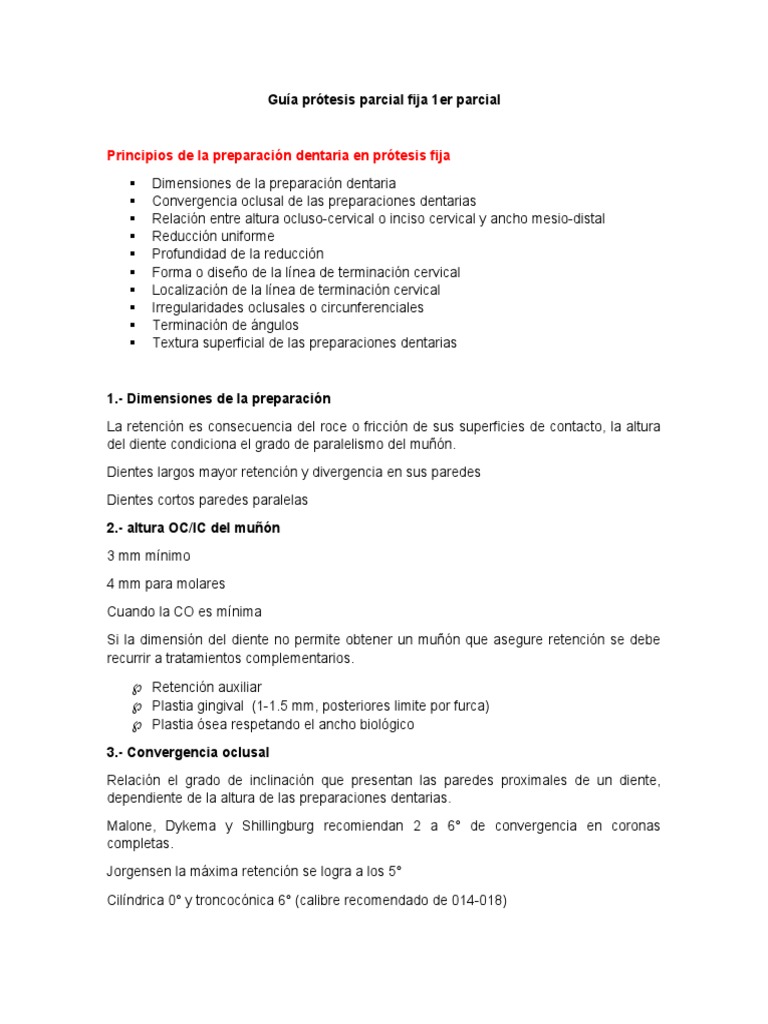 Guía Prótesis Parcial Fija 1er Parcial | PDF | Dentadura postiza | Dentina