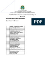Lista de Candidatos Aprovados Licenciatura em Química e Tecnologia em Agroecologia