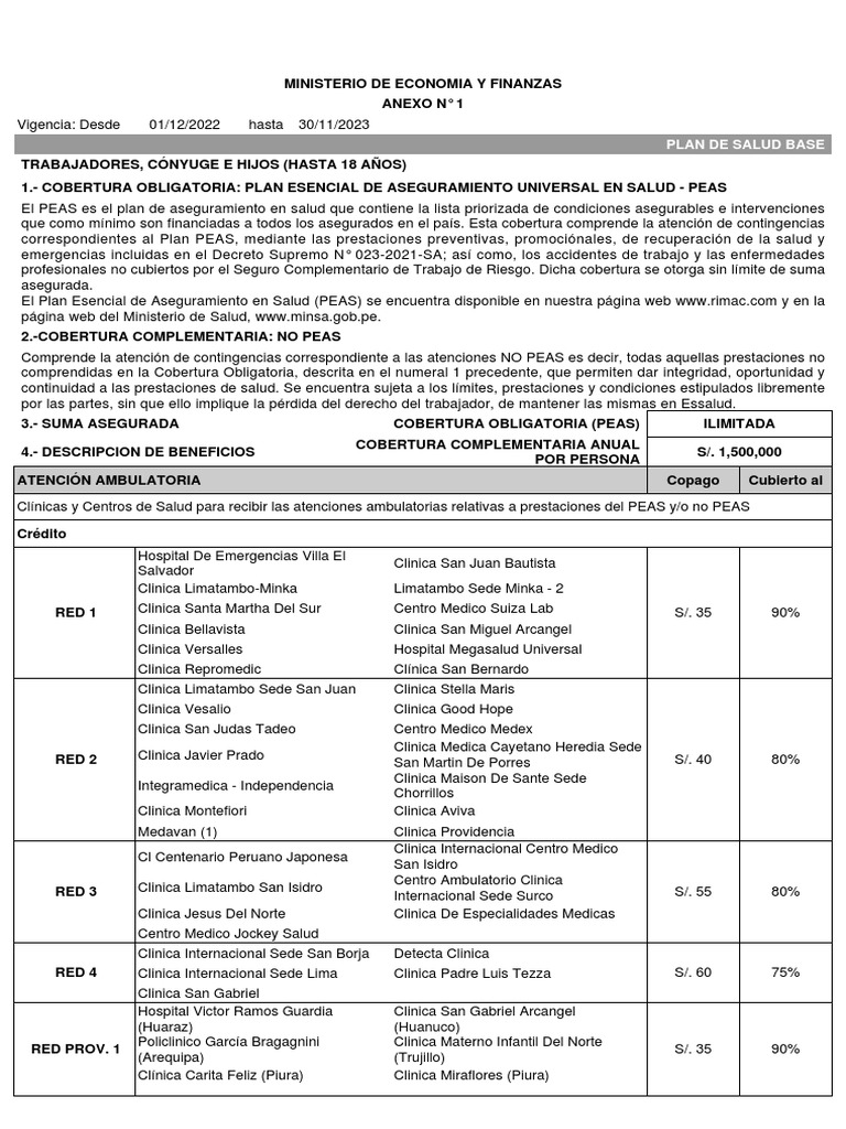 POLIZA EPS RIMAC MEF - Renovacion - 01.12.2022 PDF | PDF | Lima | Perú