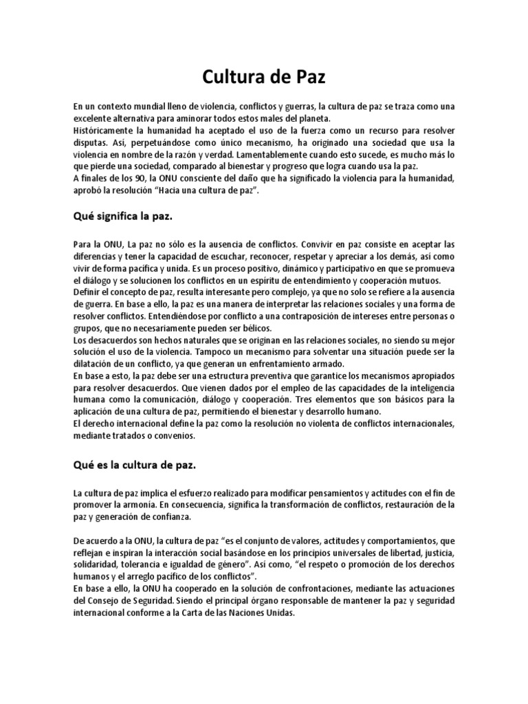 Cultura de Paz: Conceptos y Valores | PDF | Paz | Derechos humanos