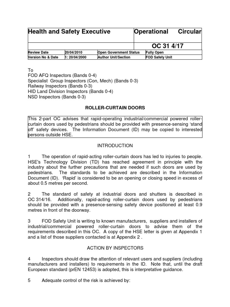 822 Roller Shutter Door OHS Template Safety Door