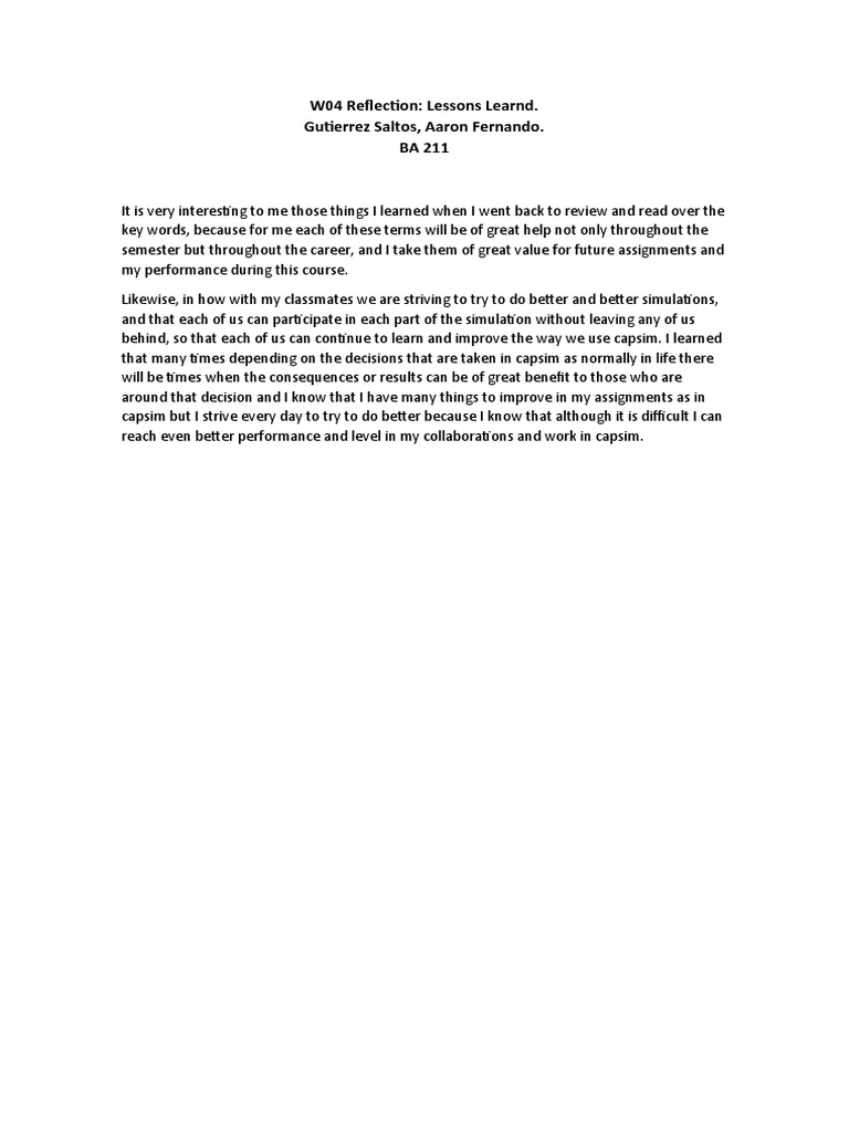 W04 Reflection | PDF | Self-Improvement