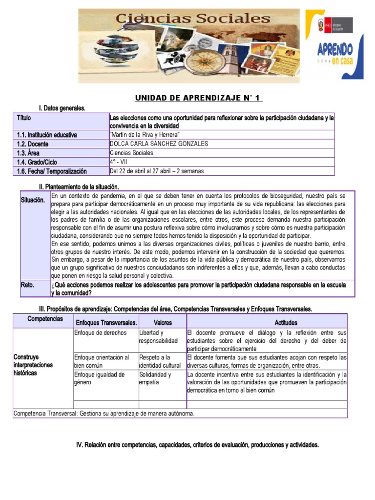 Unidad de Aprendizaje de Ciencias Sociales | PDF | Aprendizaje | Evaluación