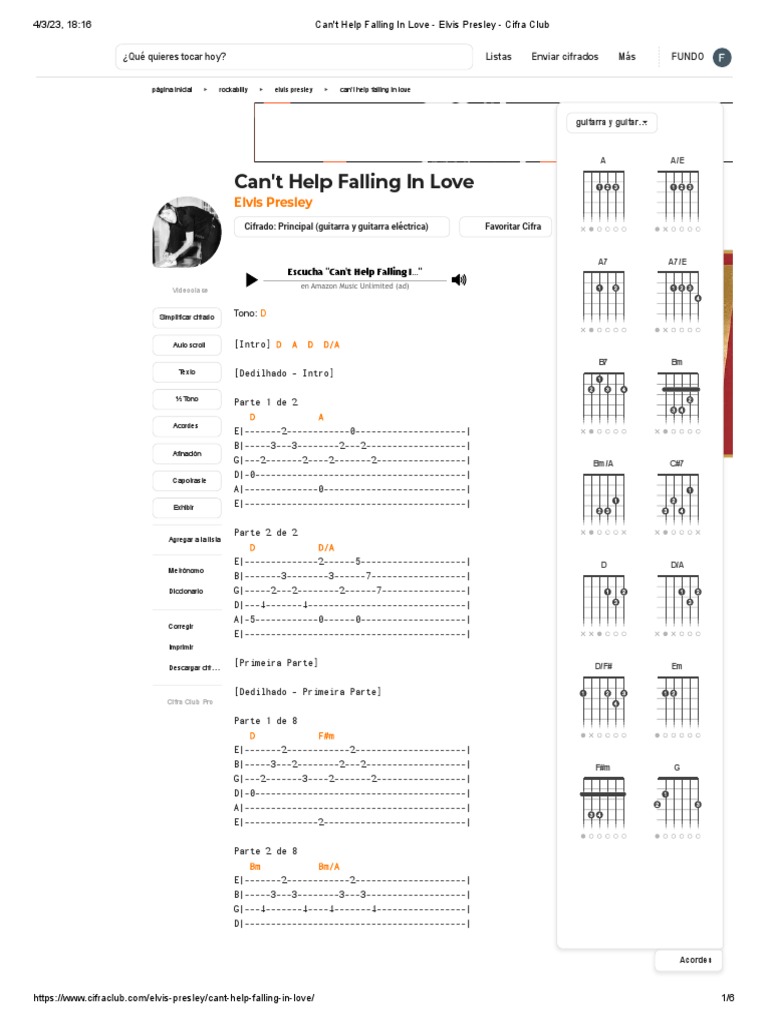 Can't Help Falling in Love Elvis Presley Cifra Club PDF Elvis Presley Músicas