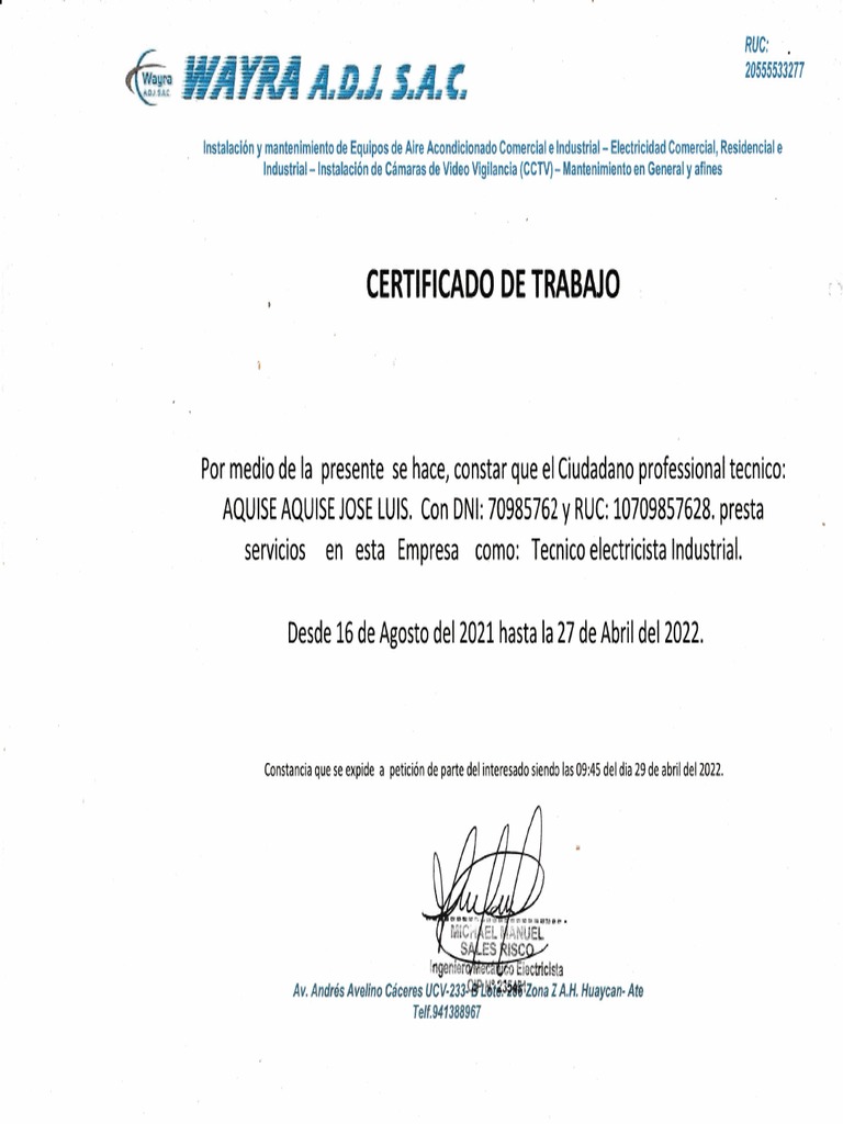 Wayra Sac Certificado | PDF
