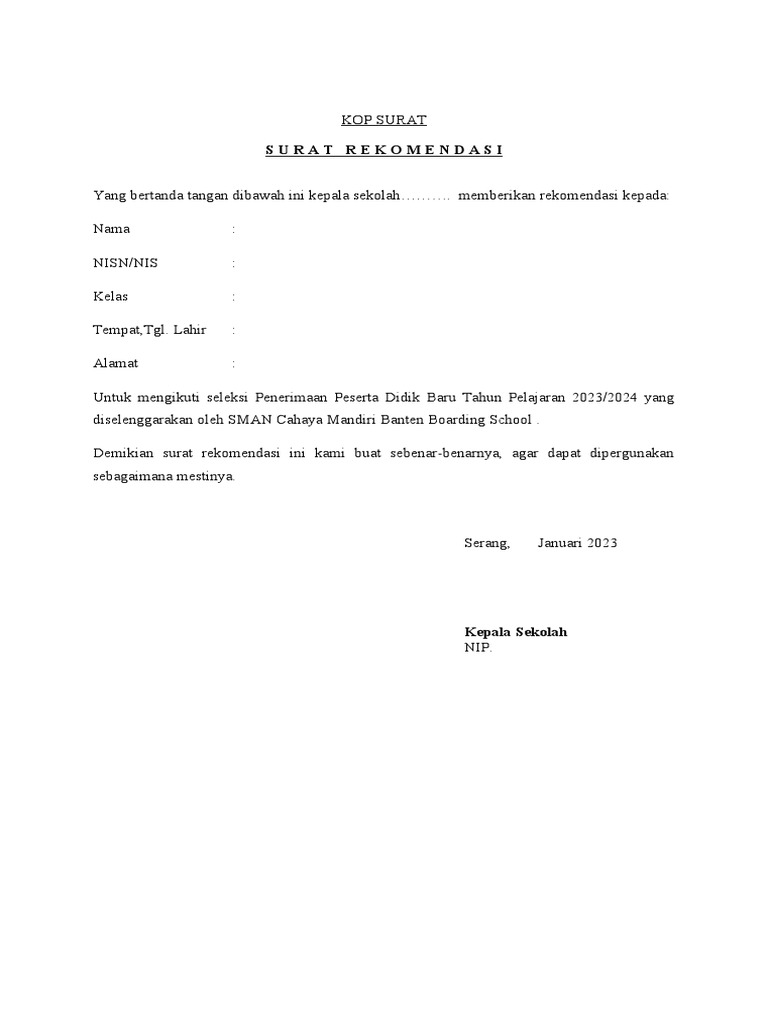 Contoh Surat Rekomendasi | PDF