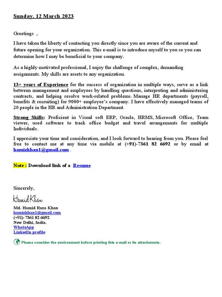 Inquiry Job Email Format PDF