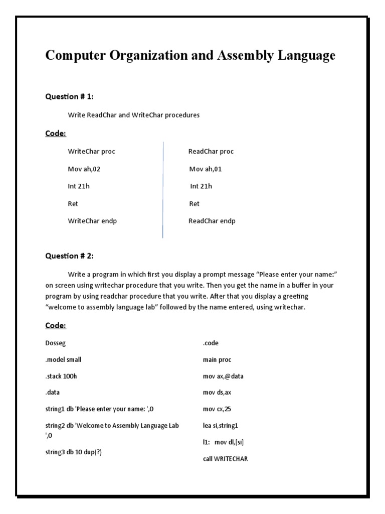 Assembly Language Procedures and Examples | PDF | Assembly Language ...