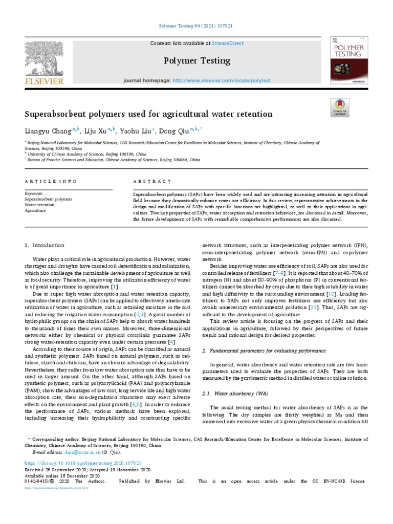 Superabsorbent Polymers Used For Agricultural Water Retention | PDF ...